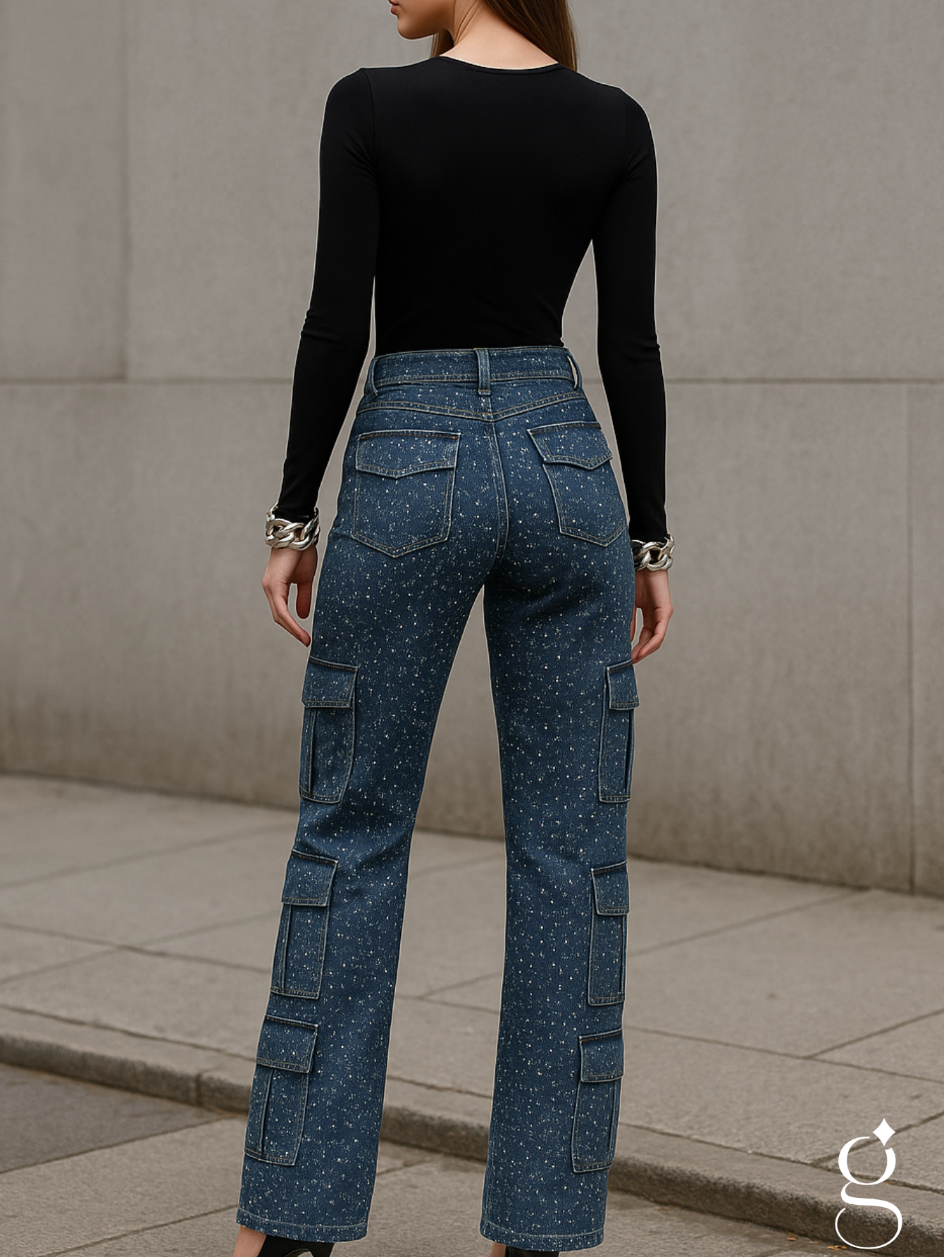 Calça Cargo Com Brilho Bolsos Laterais Despojada