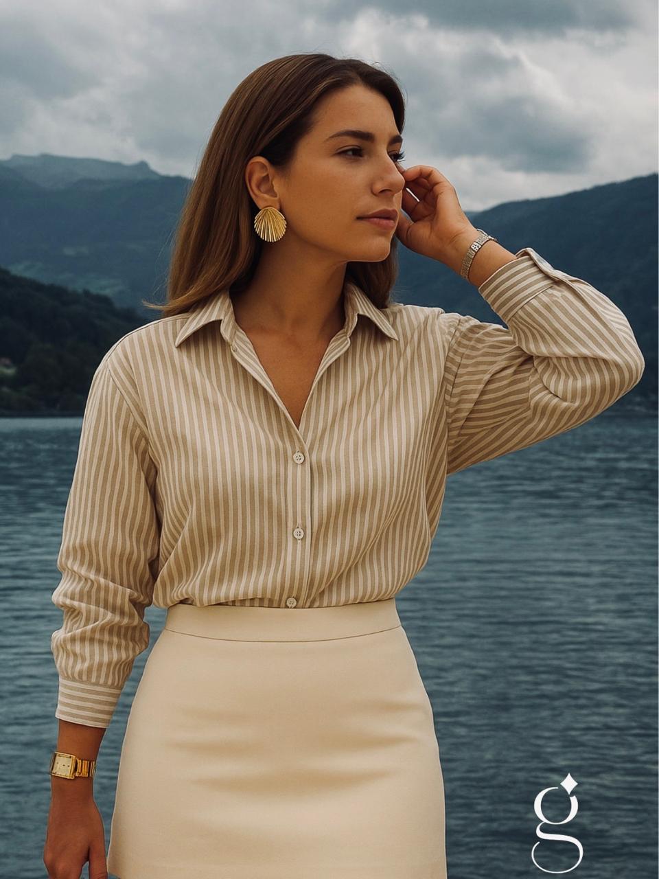 Camisa Listrada Ouver Feminina Viscolinho