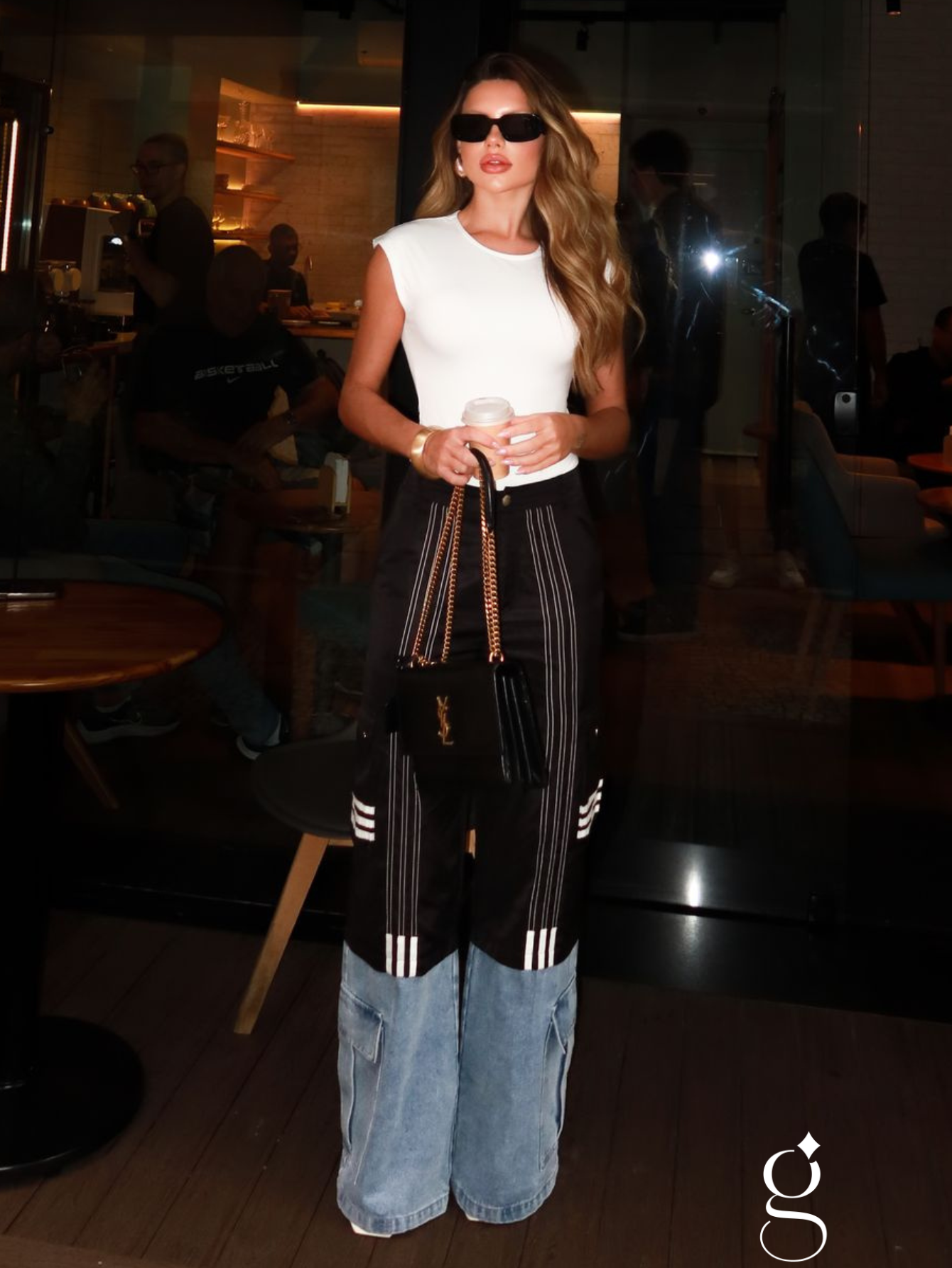 Calça Wide Leg Cargo Bicolor com Listras Isadora