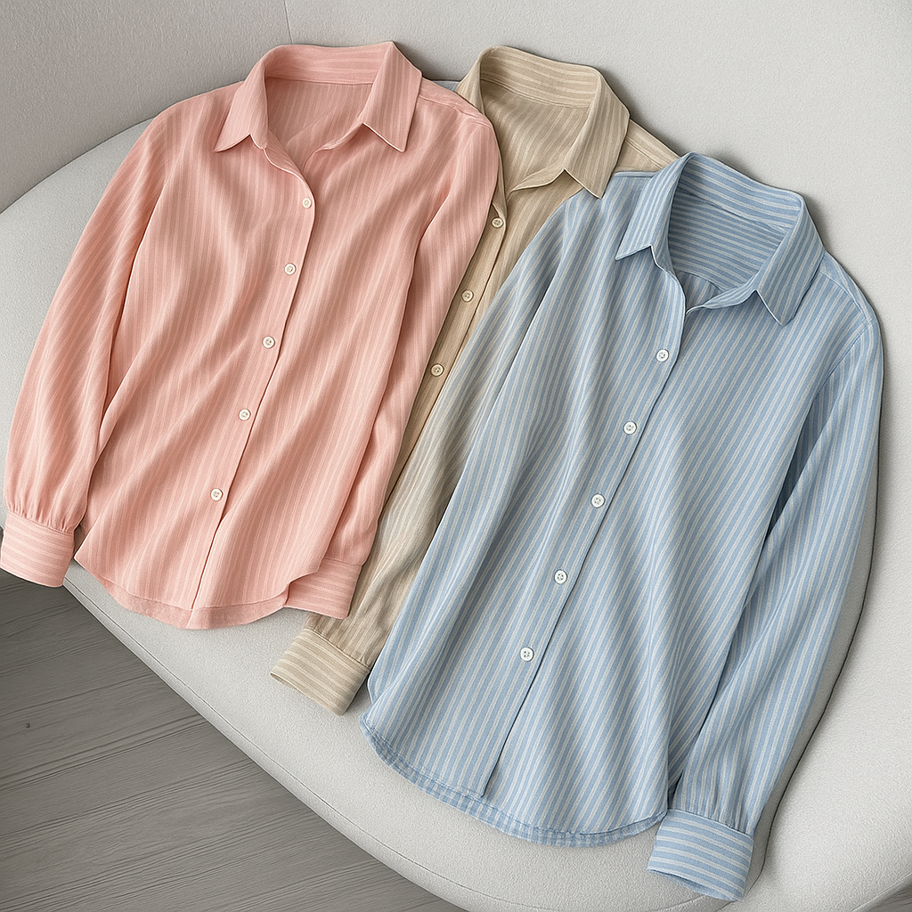Camisa Listrada Ouver Feminina Viscolinho