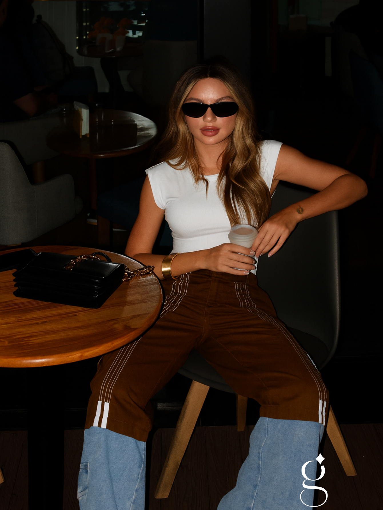 Calça Wide Leg Cargo Bicolor com Listras Isadora